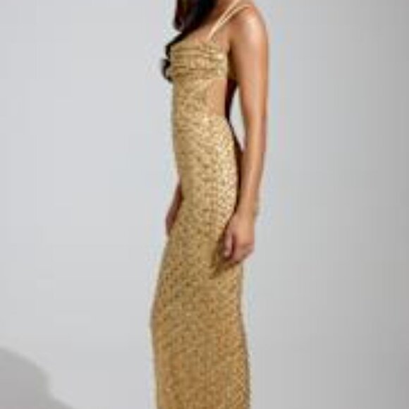 OhPolly Constance Embellished Cowl-Neck Maxi Dress in Gold, 6 - Picture 3 of 5